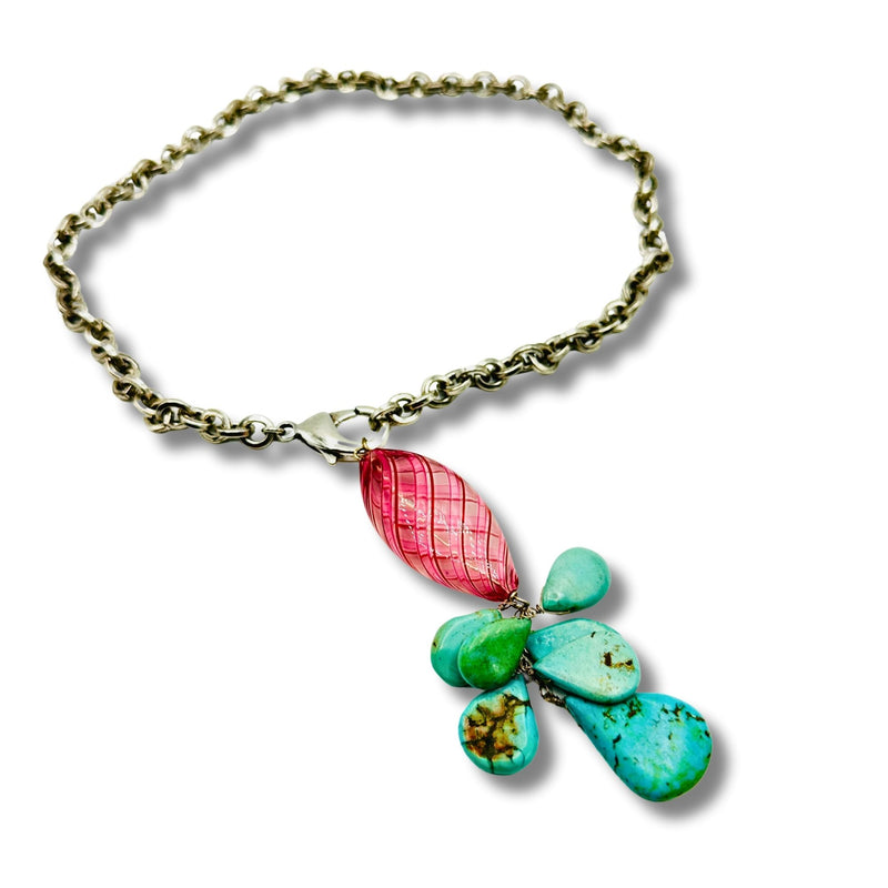 Hand Blown Murano Glass with Turquoise Convertible Necklace