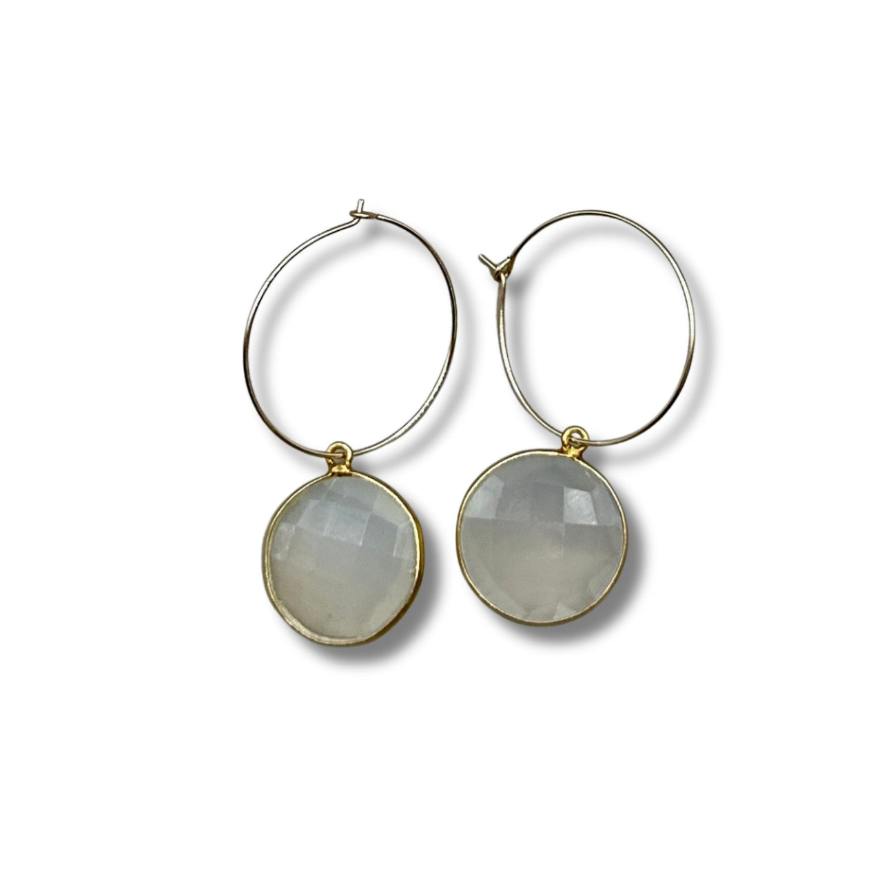 White Moonstone Gold Filled Hoop Drop Earrings