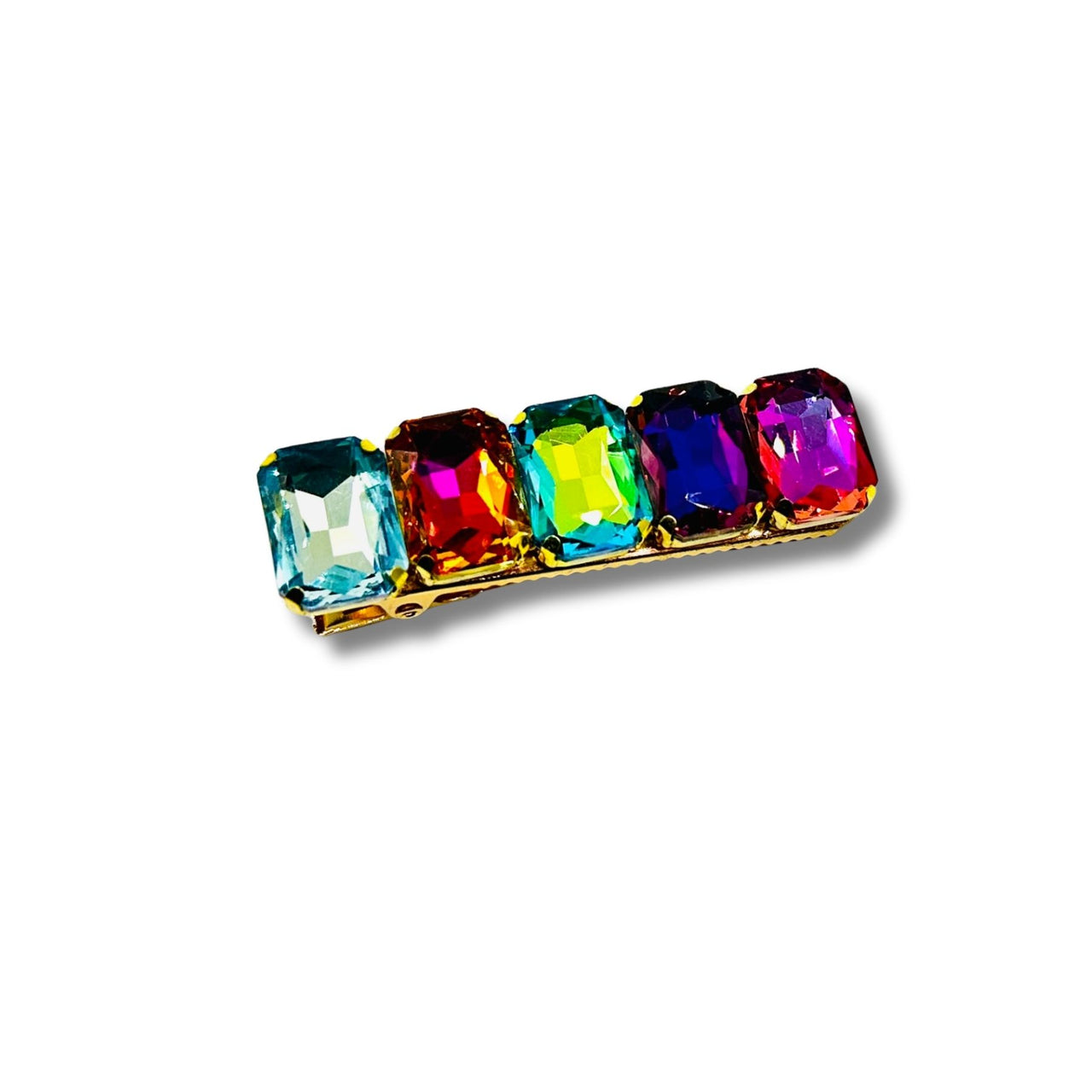 Handmade Multi Colored Emerald Cut AB Rhinestone Hair Clip