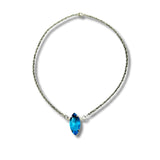 Aqua Blue Marquee Rhinestone Silver Statement Necklace