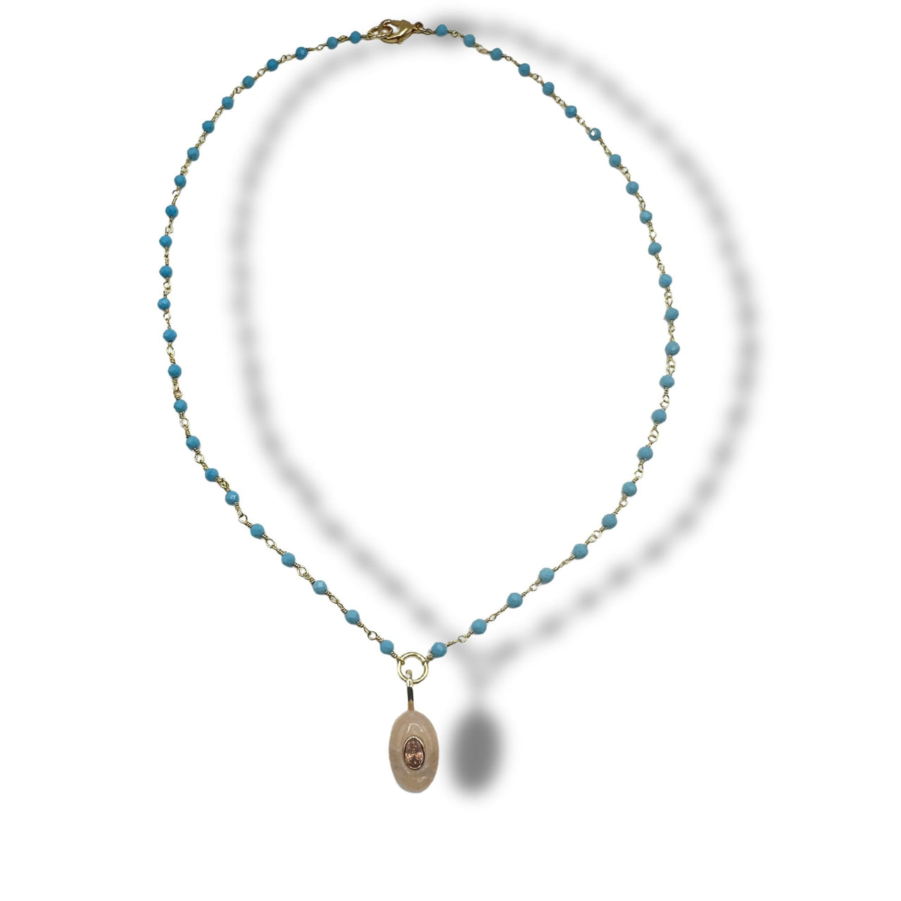 Wire Wrapped Turquoise and Rose Quartz  Stone Pendant Necklace