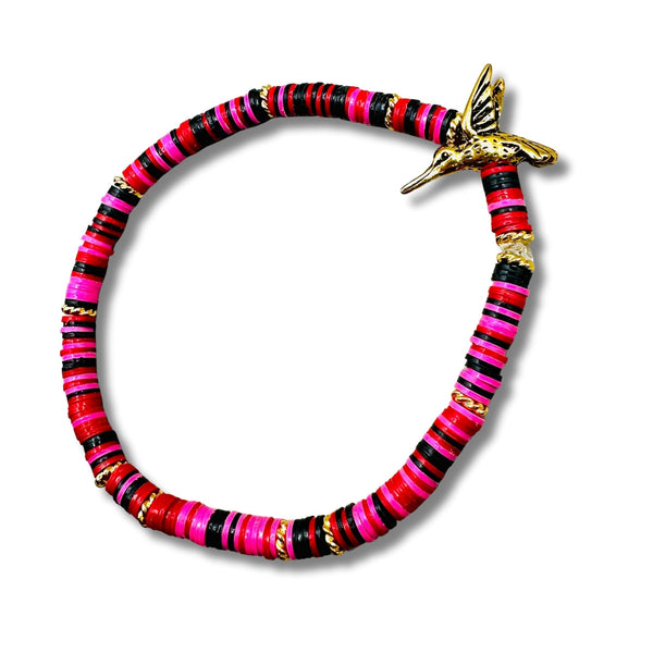 Pink Hummingbird Vintage Vulcanite Brass Beaded Bracelet