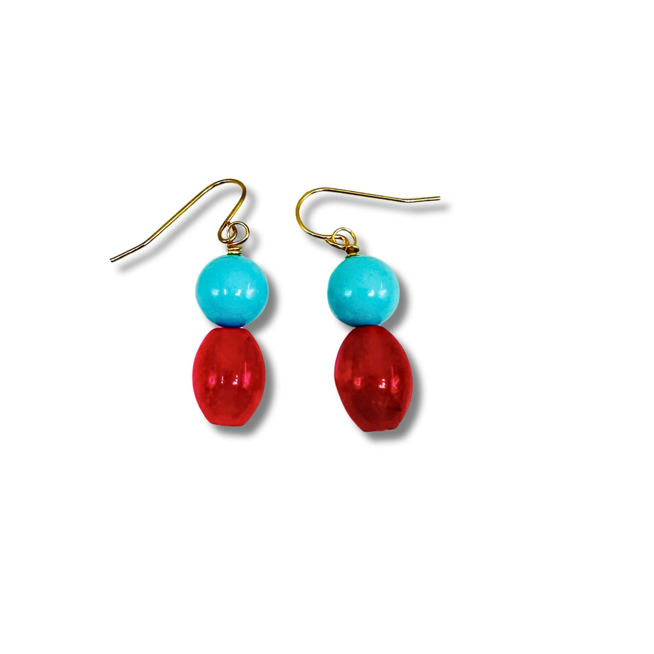 Turquoise Shell & Fuchsia Quartz Drop Earrings