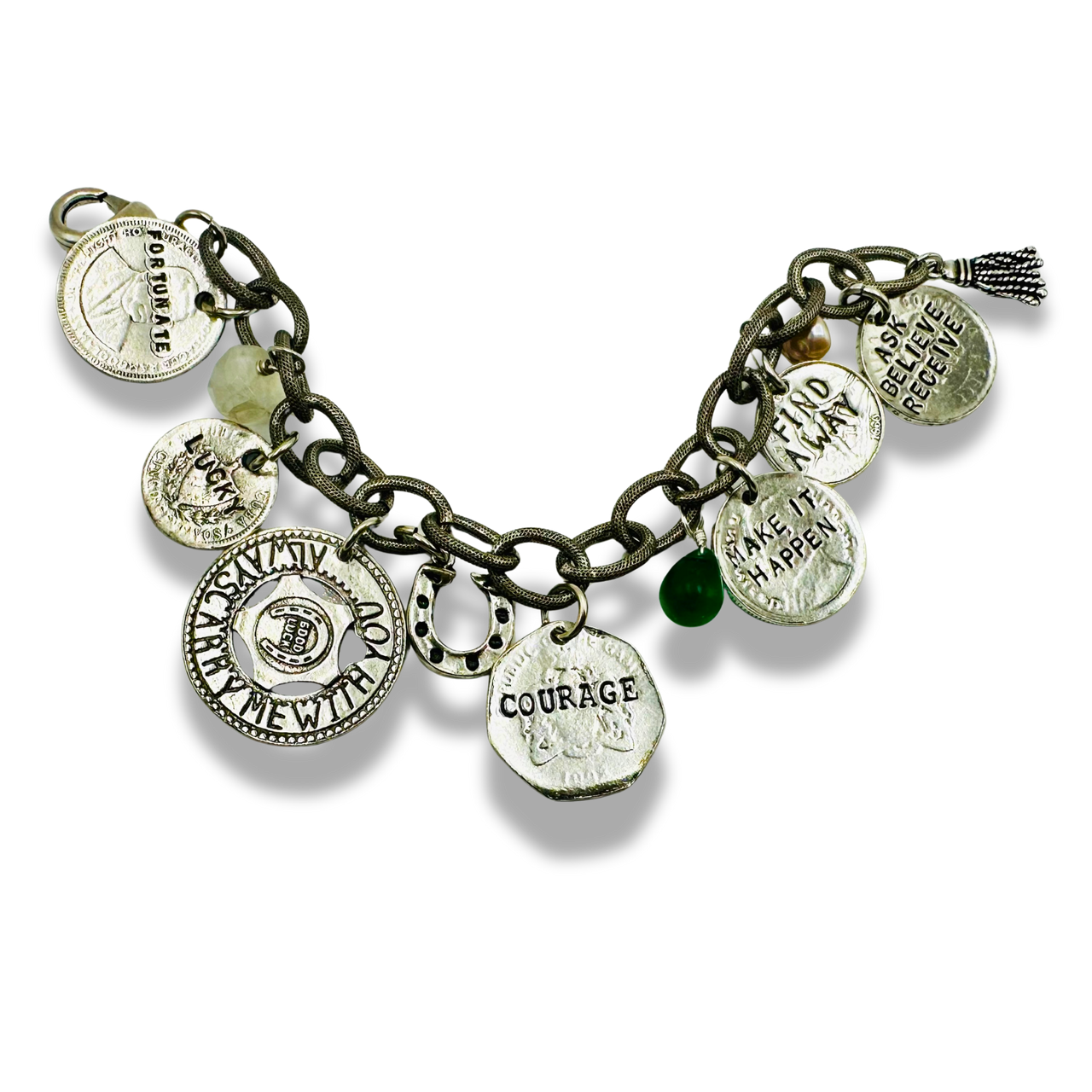 Courage & Good Luck Handmade Sterling Silver-Plated Charm Bracelet