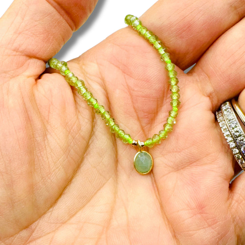 Dainty Peridot Beads with Chalcedony Drop Pendant