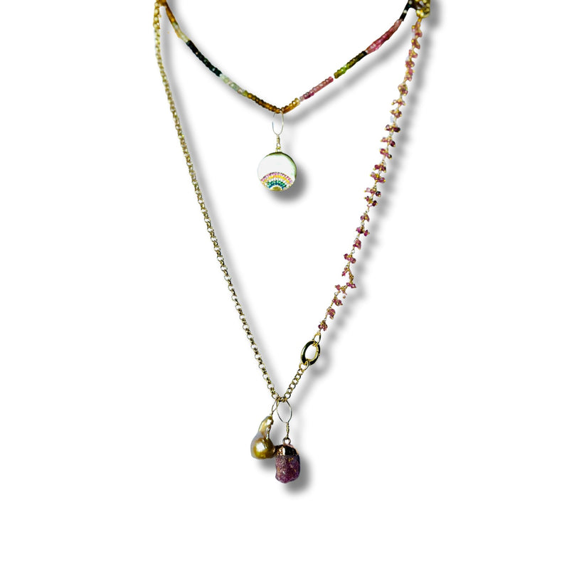 Rainbow Tourmaline, Bubble Chain, Garnet Convertible Necklace, Bracelet, Layering Piece