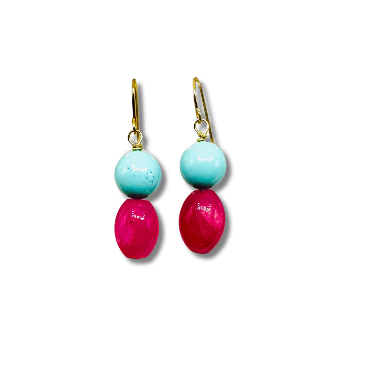 Turquoise Shell & Fuchsia Quartz Drop Earrings