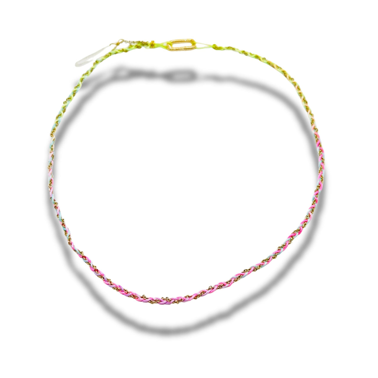 Good Luck Elephant Pastel Hand Braided Chain Necklace with Crystal