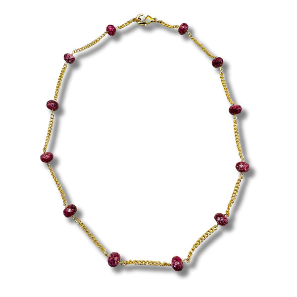Gold Chain with Genuine Rubies Layering Necklace