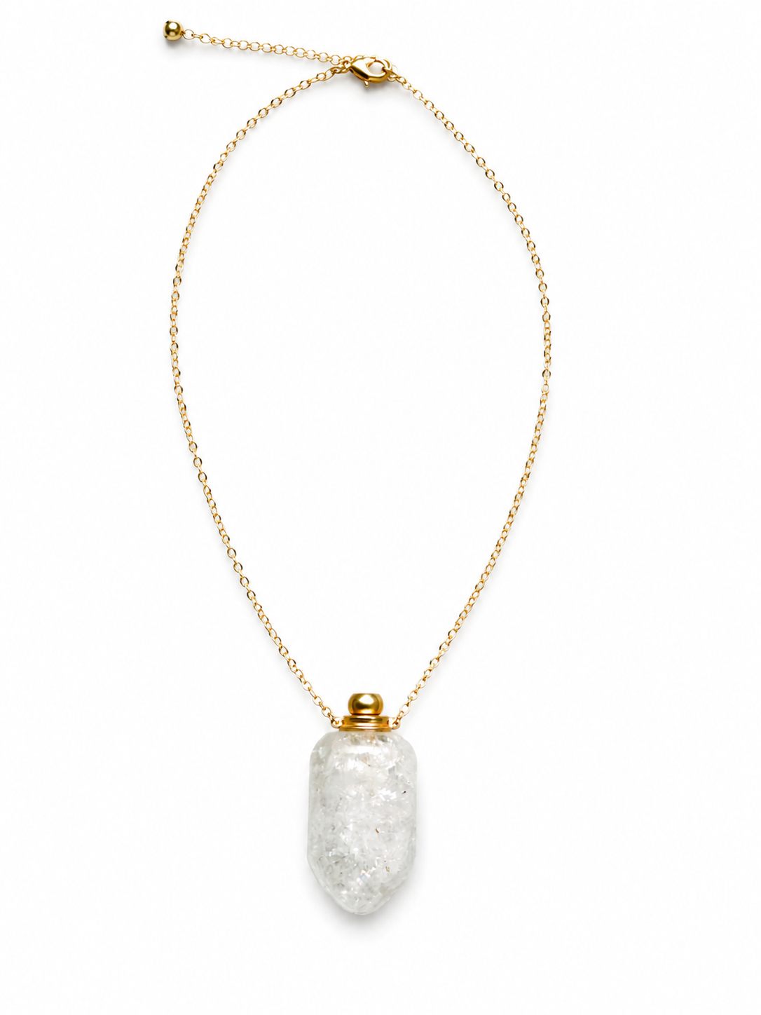 White Quartz Carved Perfume Bottle Essential Oil Necklace