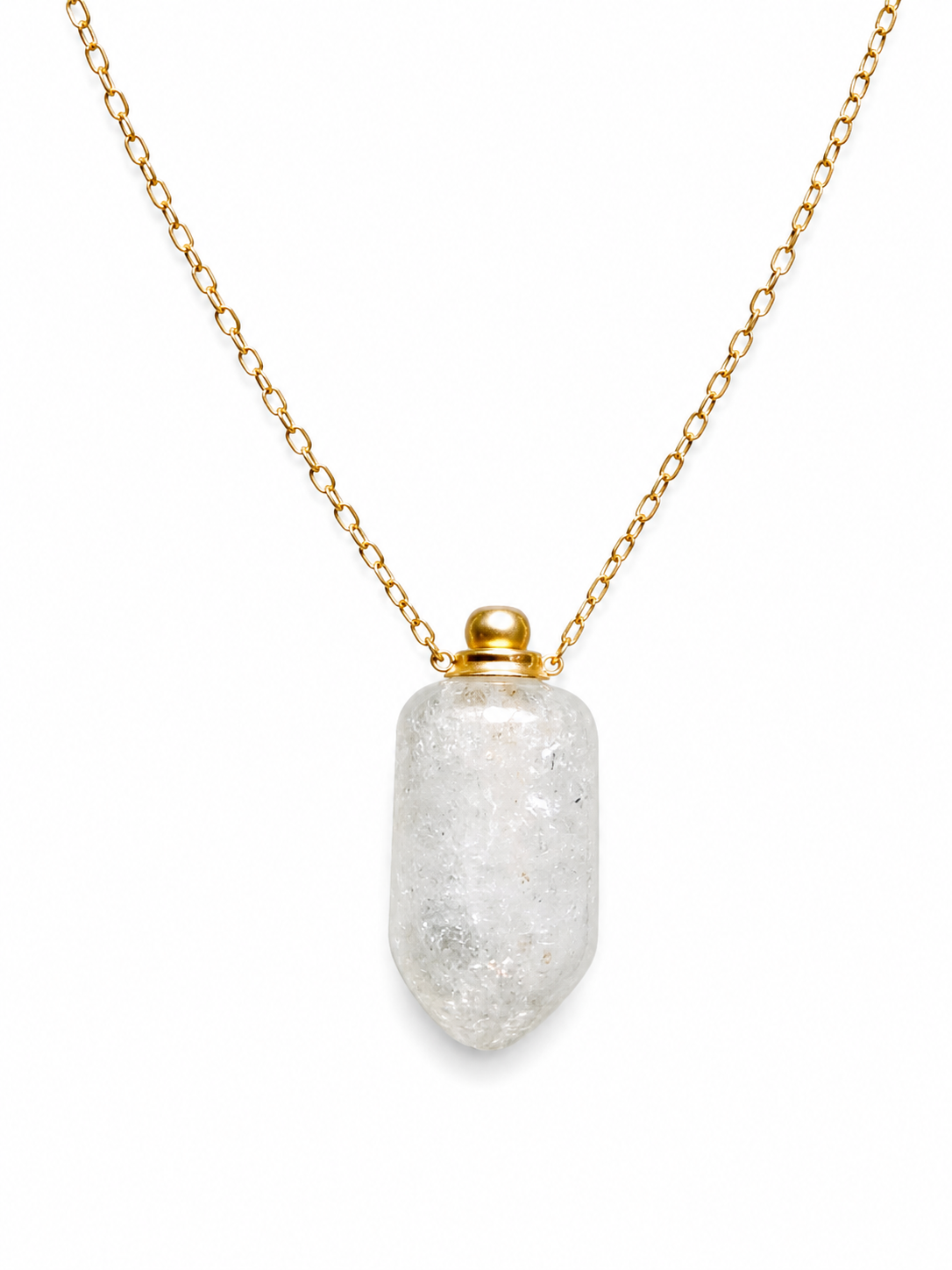 White Quartz Carved Perfume Bottle Essential Oil Necklace