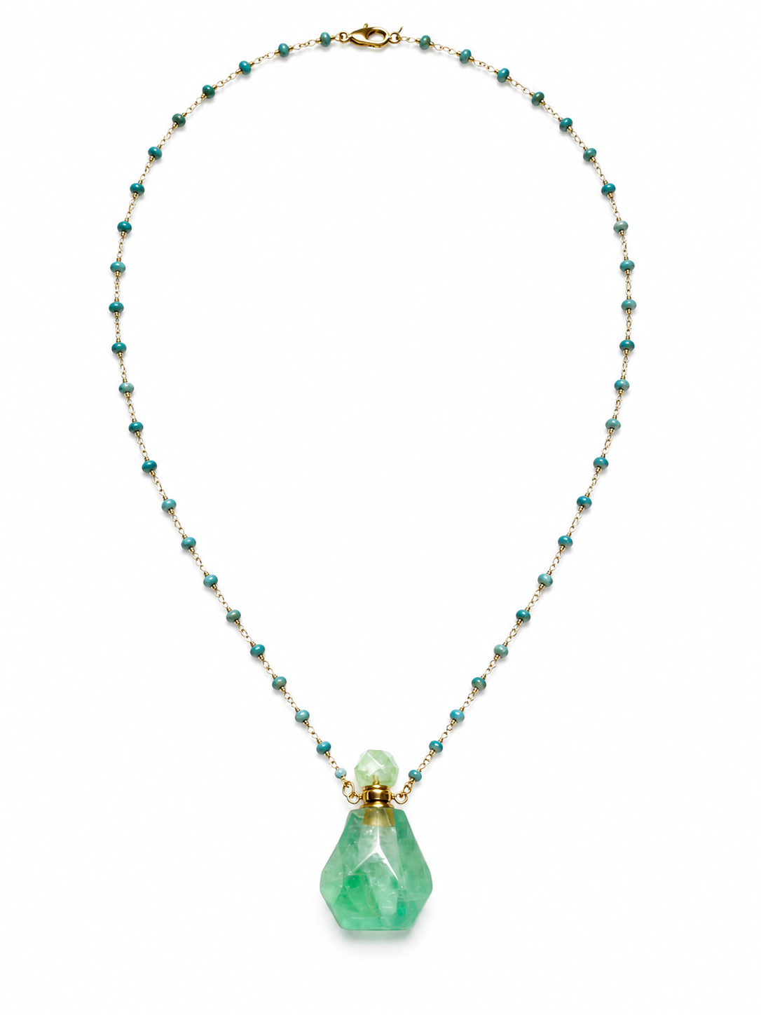 Green Fluorite Carved Perfume Bottle Essential Oil Necklace