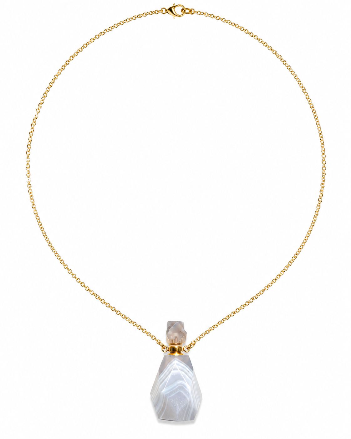 Banded Gray Agate Perfume Bottle Essential Oil Necklace