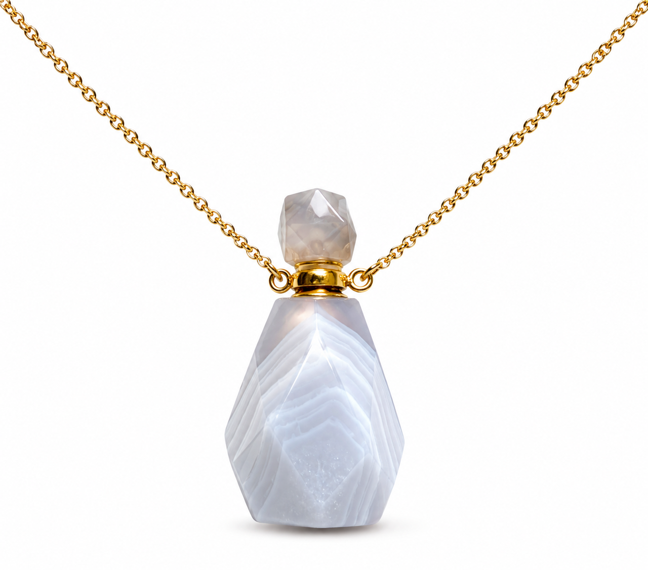 Banded Gray Agate Perfume Bottle Essential Oil Necklace