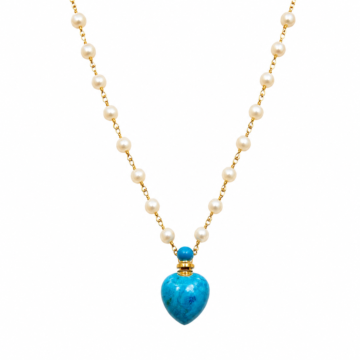 Turquoise Howlite and Pearl Perfume Bottle Necklace