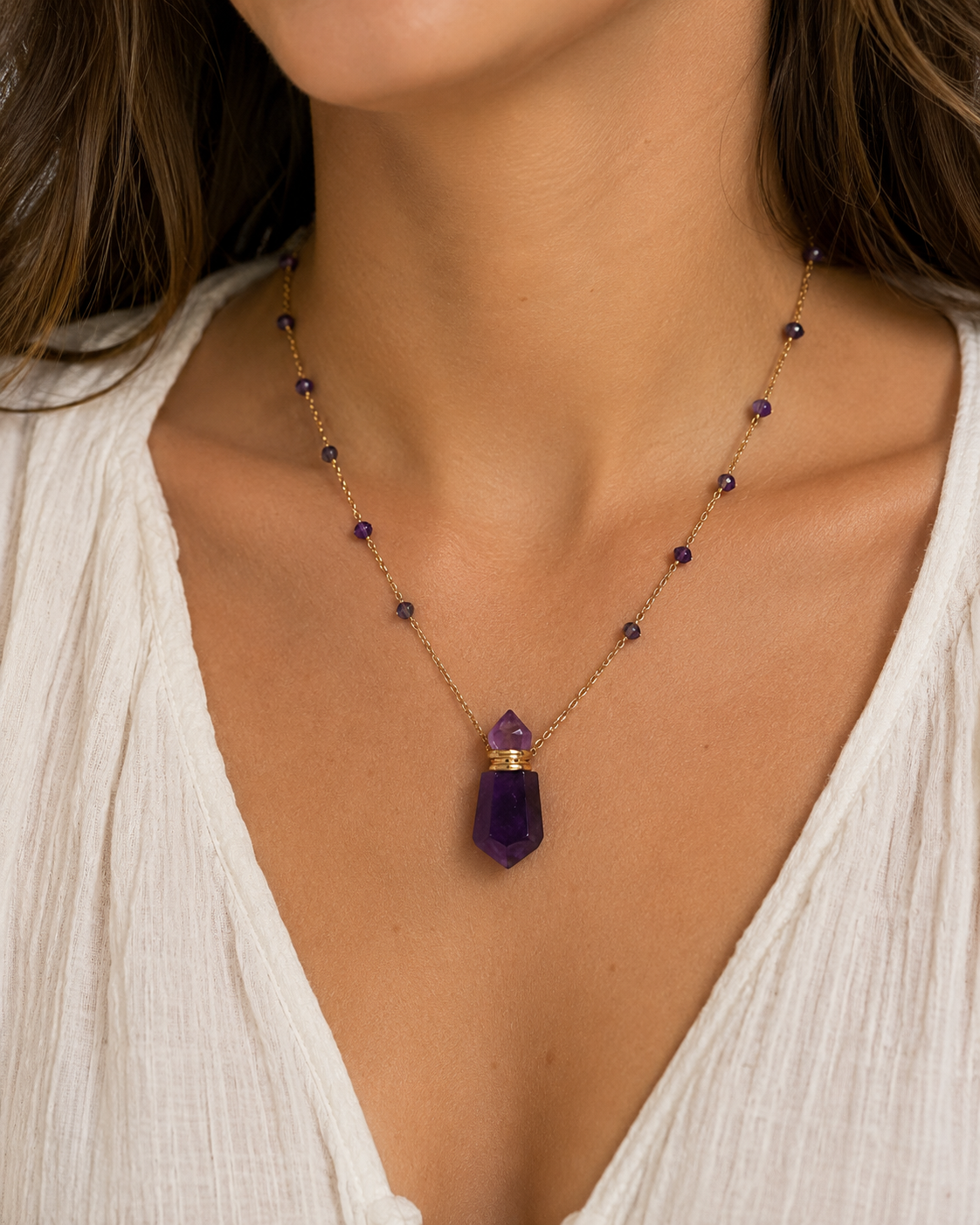 Genuine Amethyst Perfume Bottle Necklace