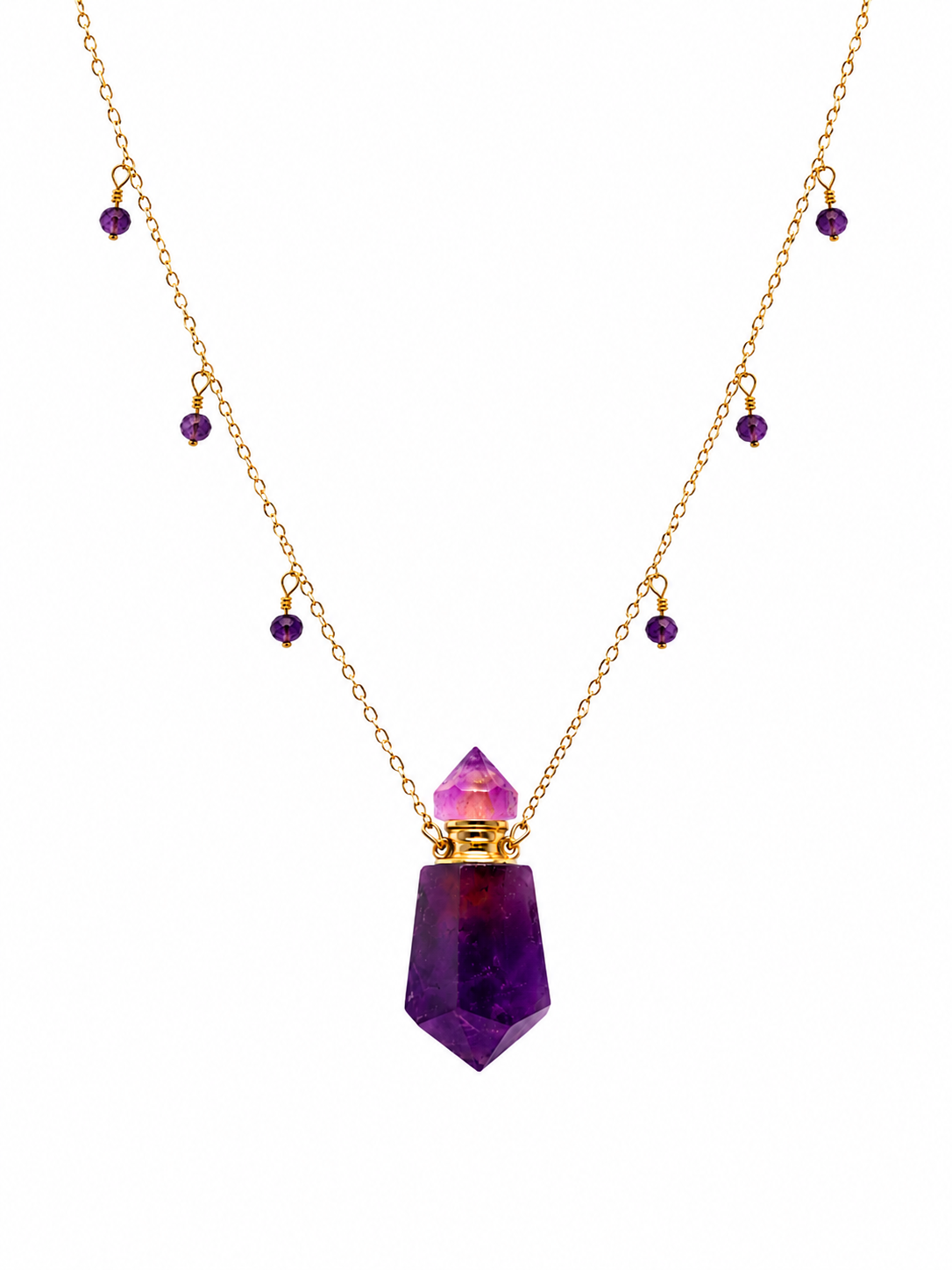 Genuine Amethyst Perfume Bottle Necklace
