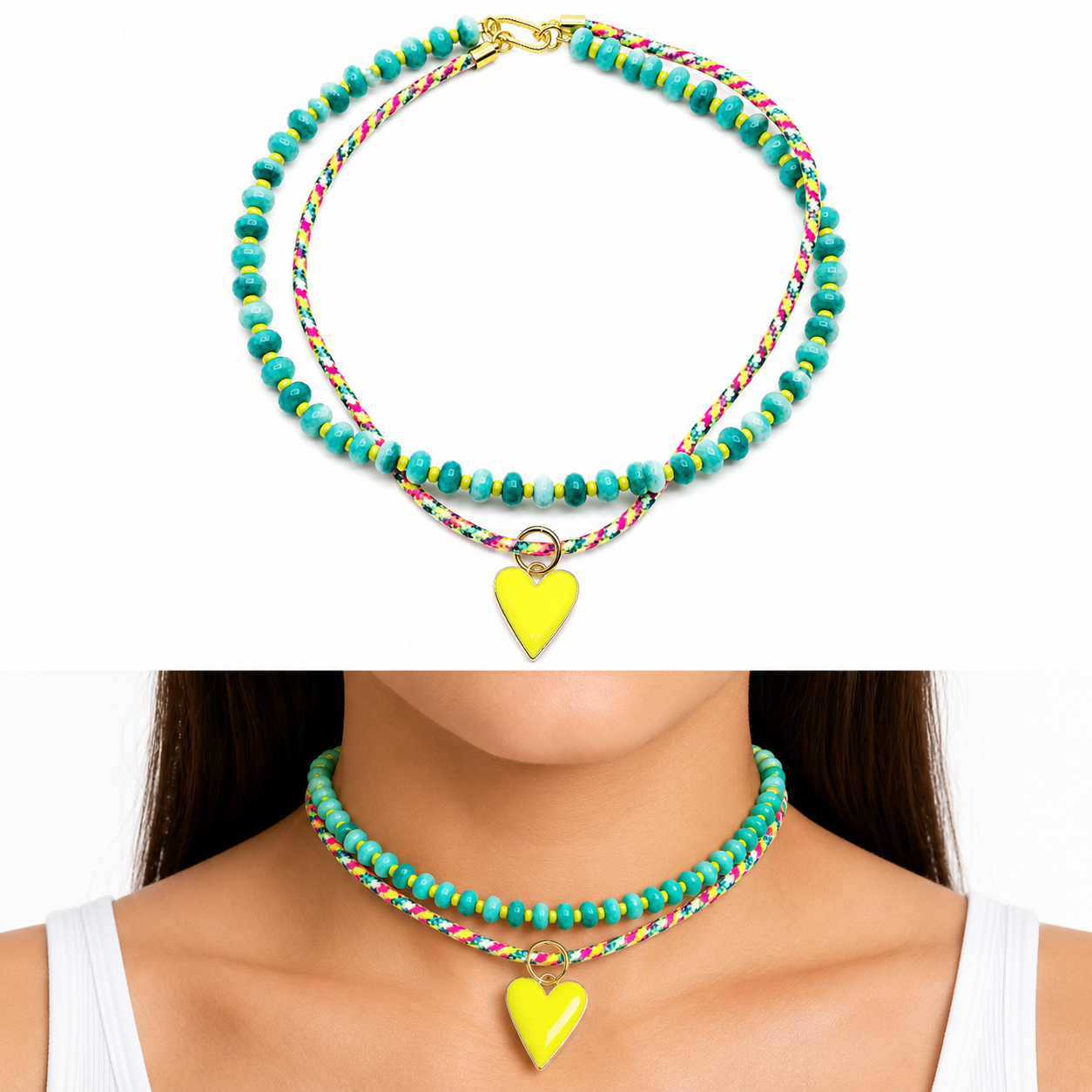 Neon Heart Beaded Convertible Necklace – 16"