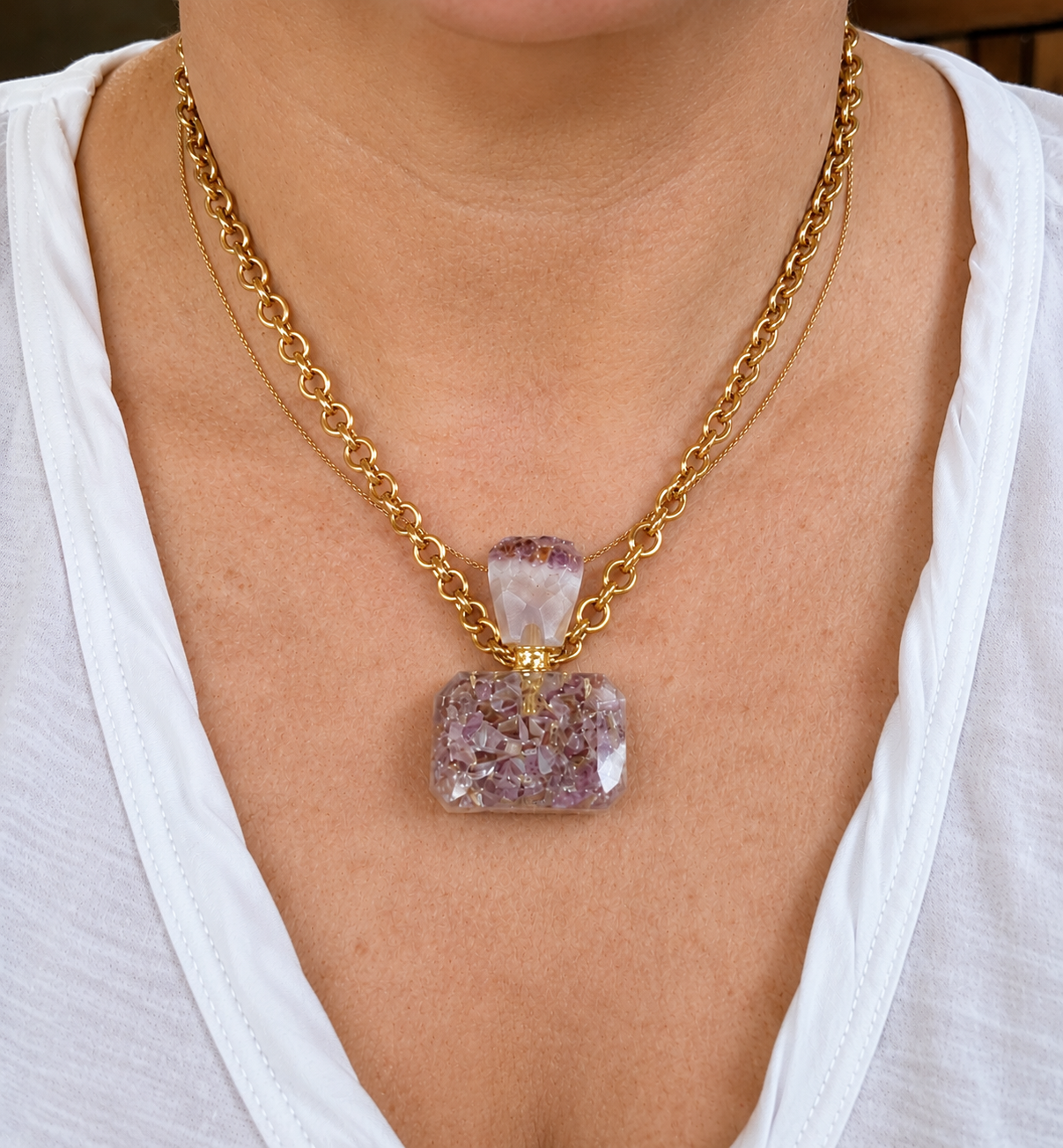 Chunky Raw Stone Perfume Bottle Essential Oil Necklace
