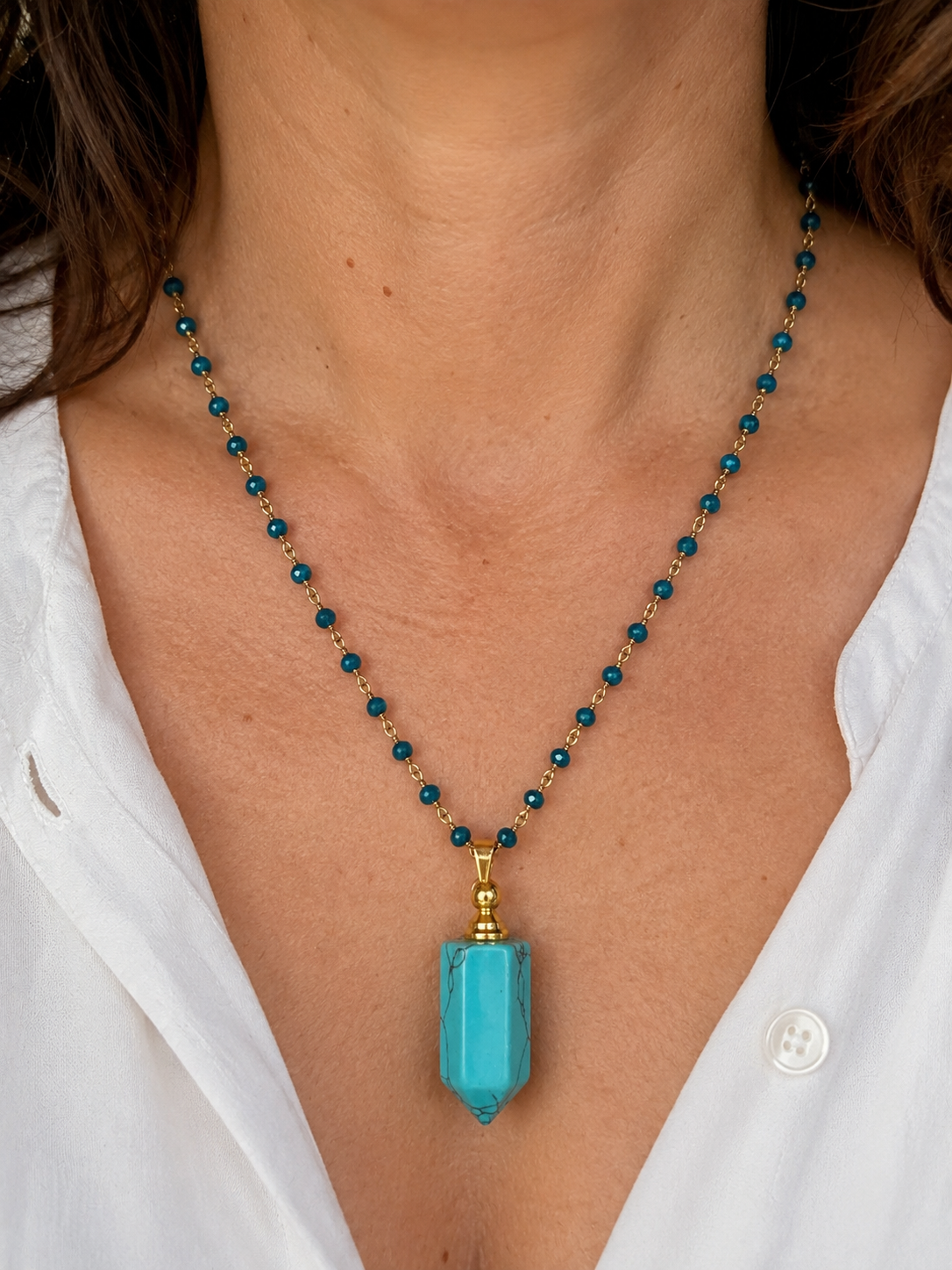 Turquoise Howlite and Apatite Perfume Bottle Necklace