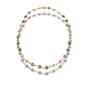 Necklace with colorful flower-shaped beads on a white background