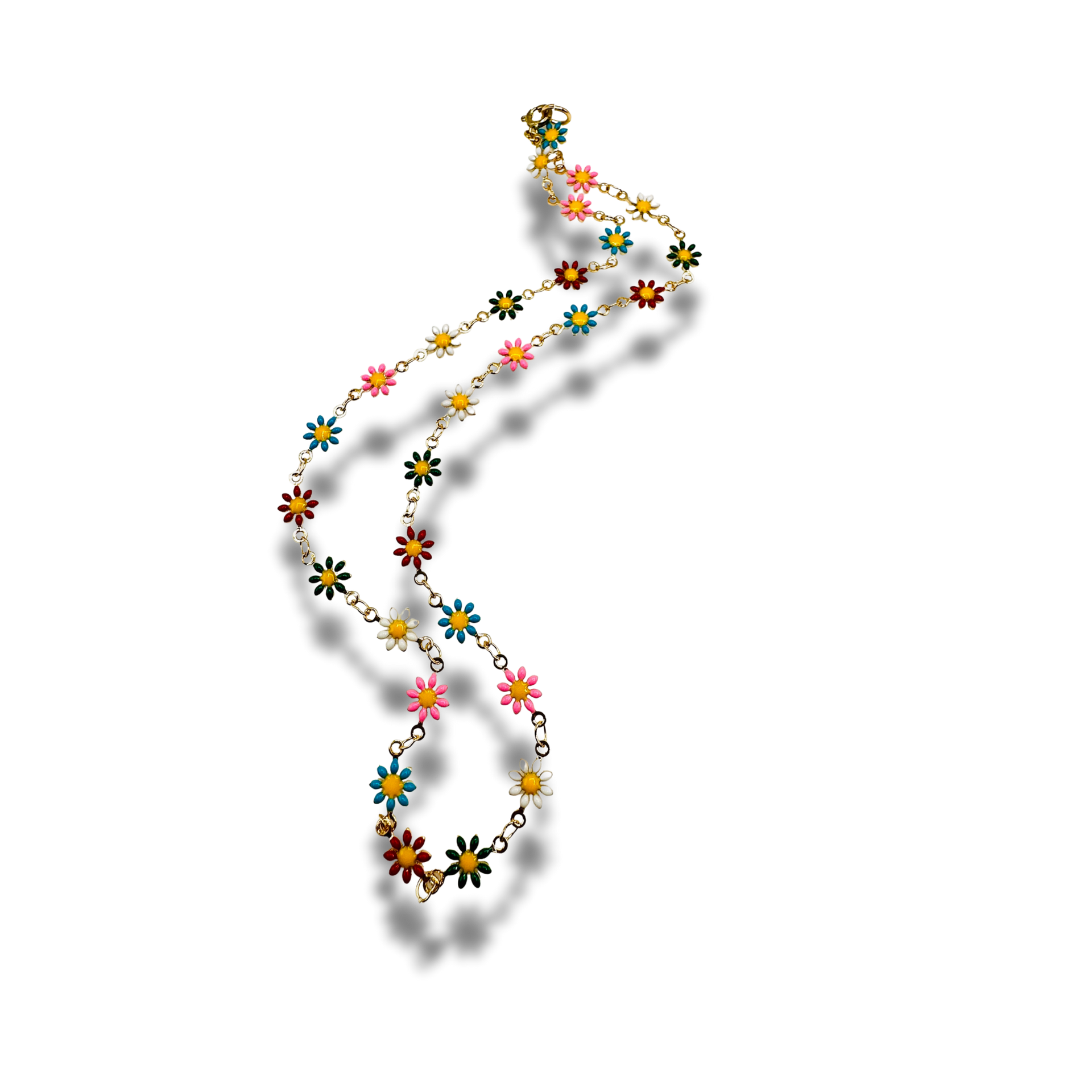 Colorful floral necklace on a white background