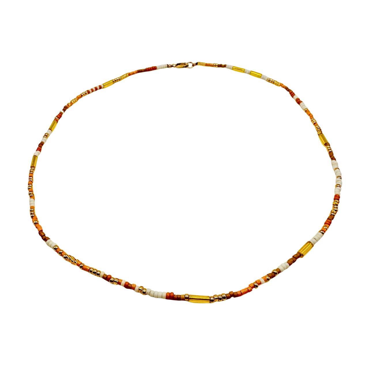 Necklace with yellow beads on a white background