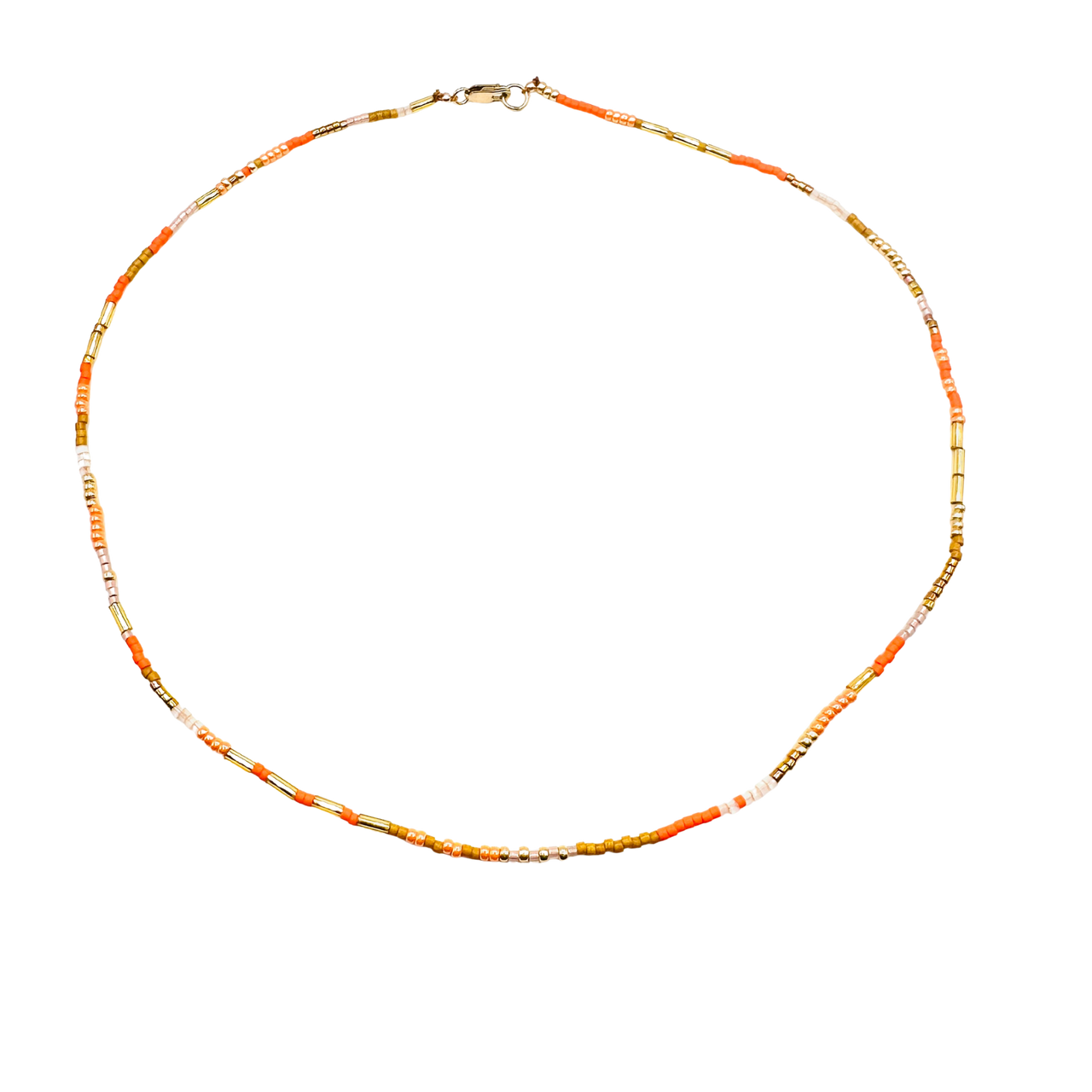 Necklace with multicolored beads on a white background