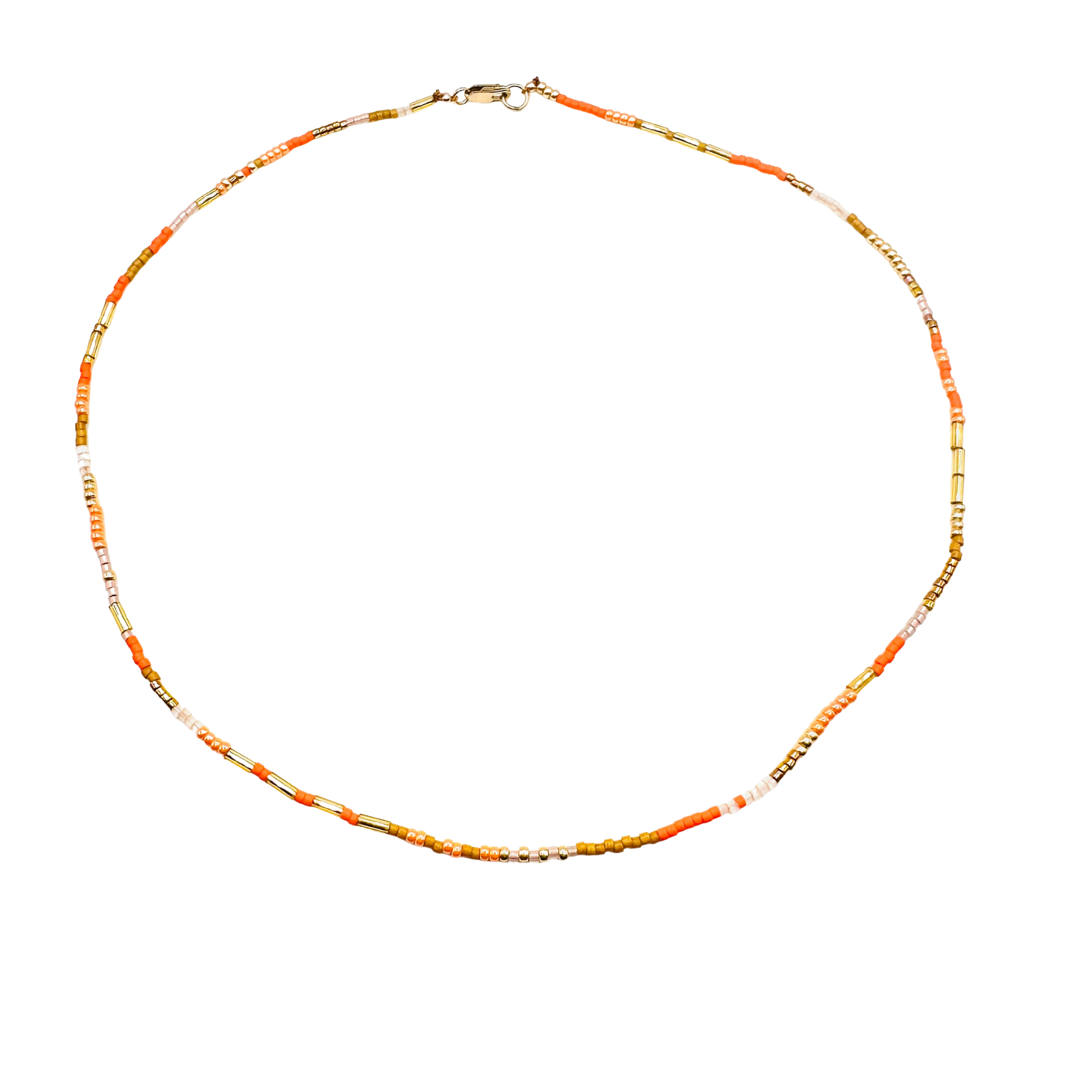 Necklace with multicolored beads on a white background