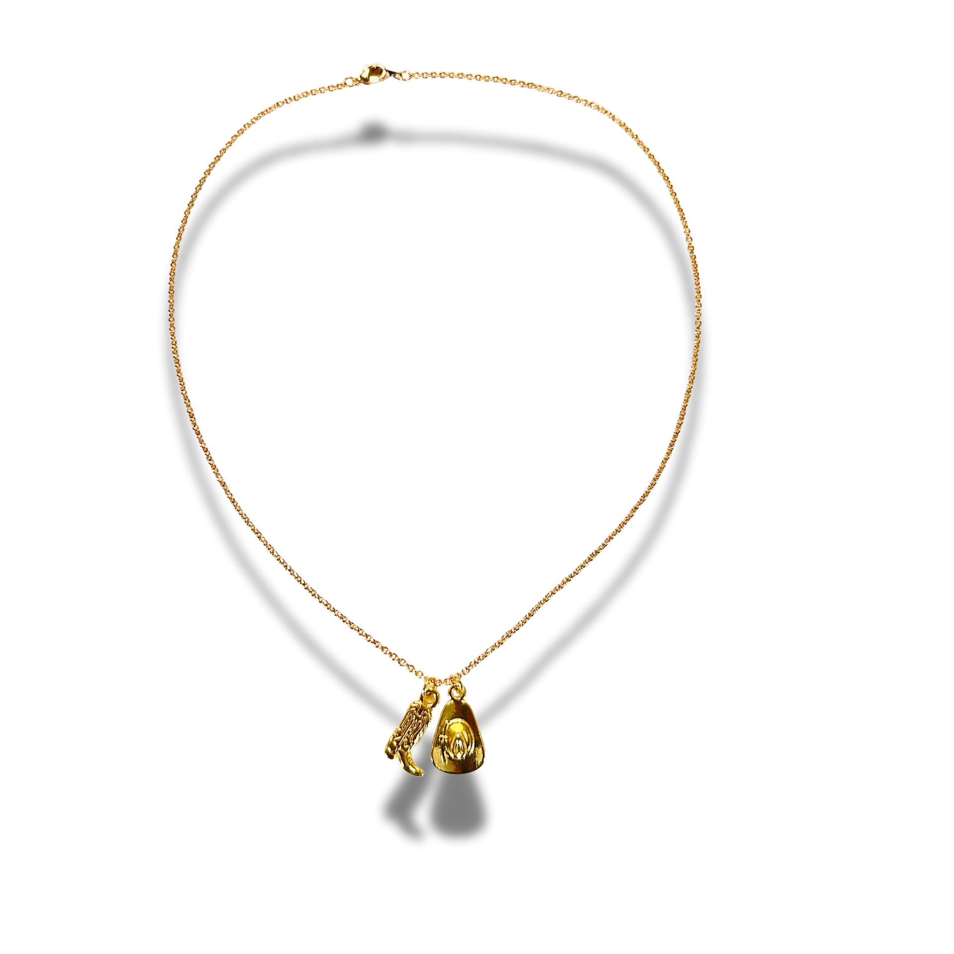 Gold necklace with a pendant on a white background