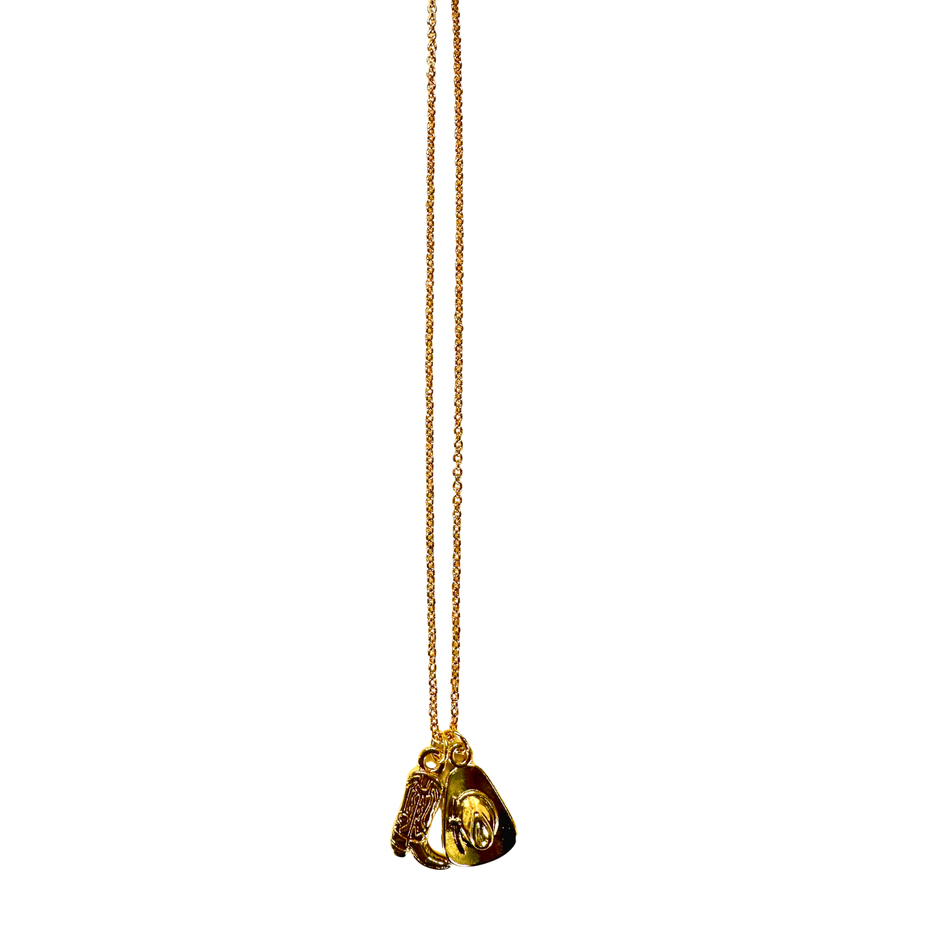 Gold necklace with a heart-shaped pendant on a white background