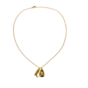 Gold necklace with a pendant on a white background