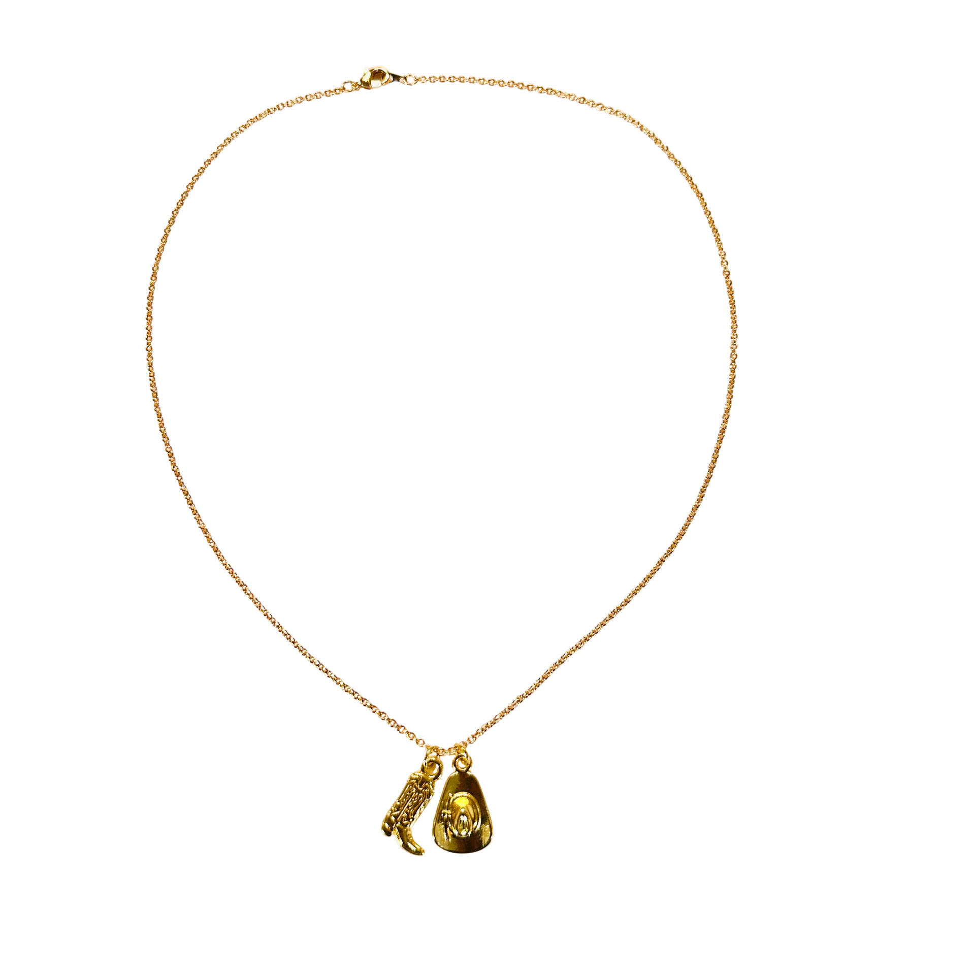 Gold necklace with a pendant on a white background