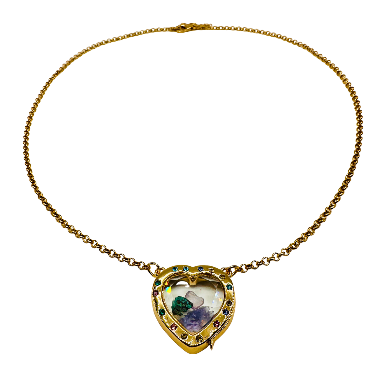 Crystal Mixed Gemstone Locket, Keepsake Necklace