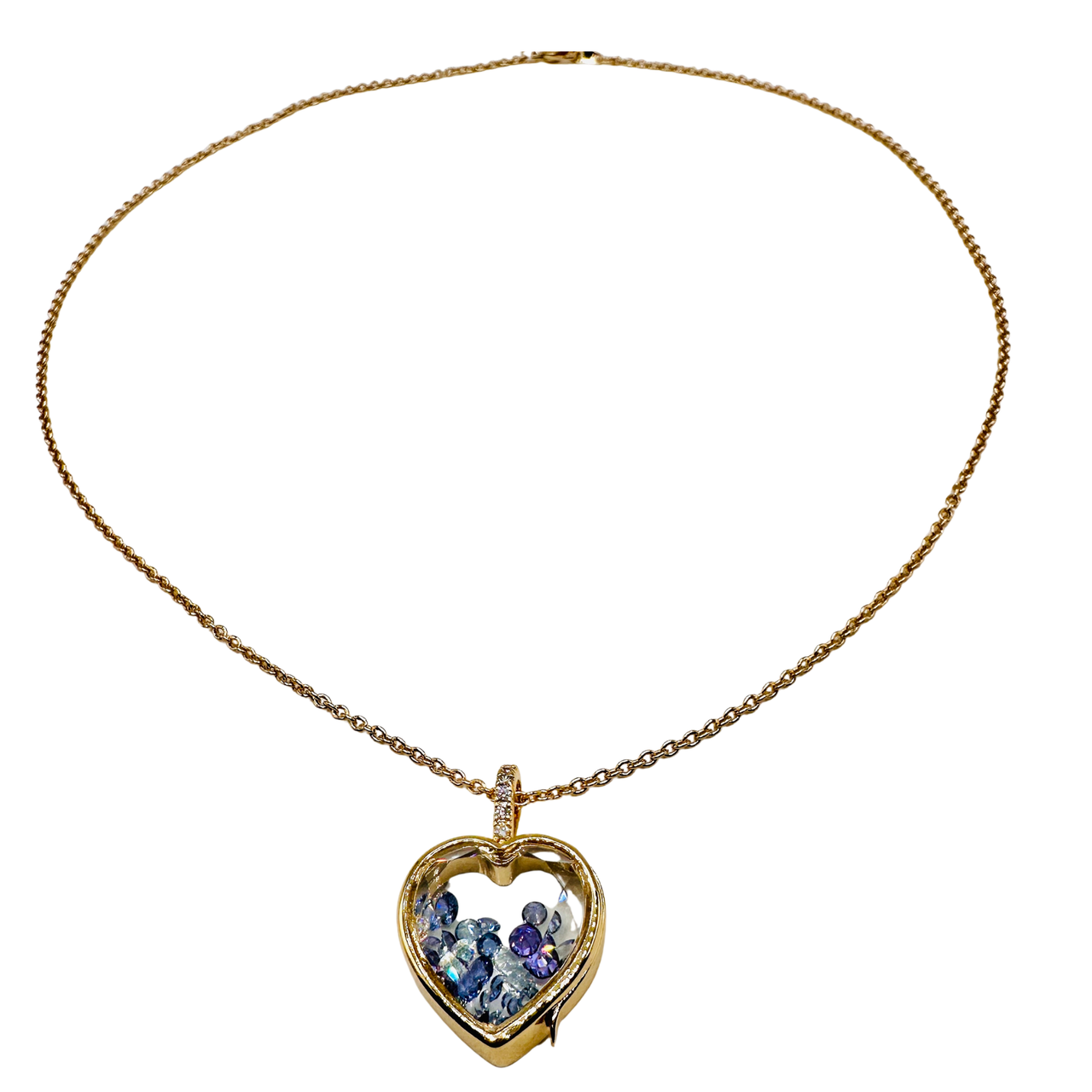 Iolite, Amethyst, Crystal Heart Locket with Pave CZ