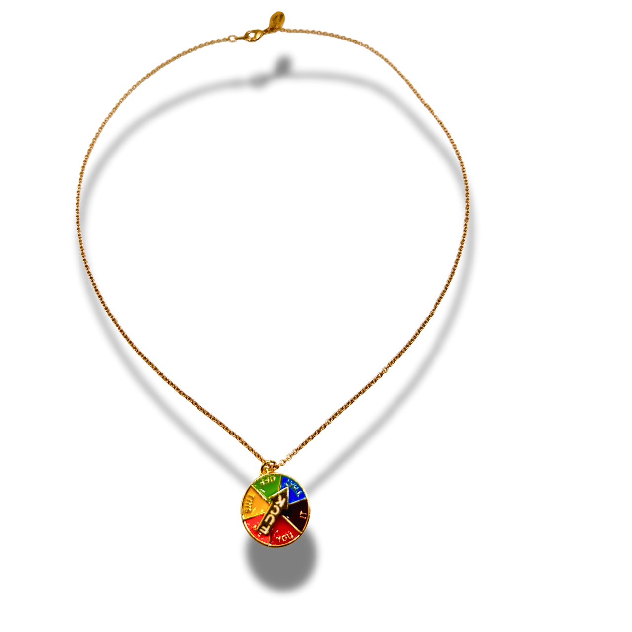 Necklace with a colorful pendant on a white background