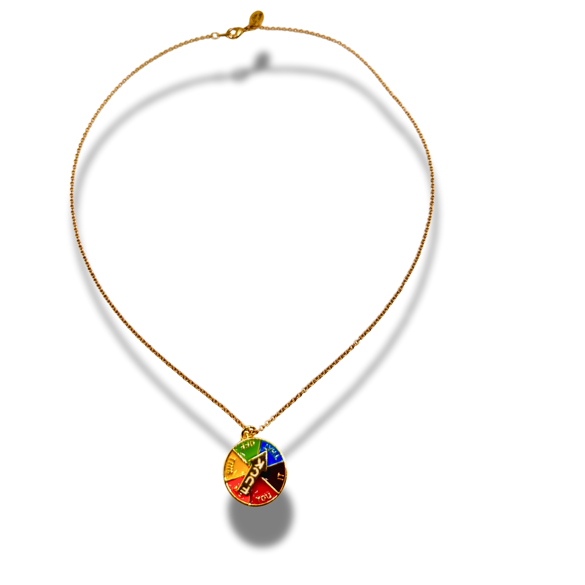 Necklace with a colorful pendant on a white background