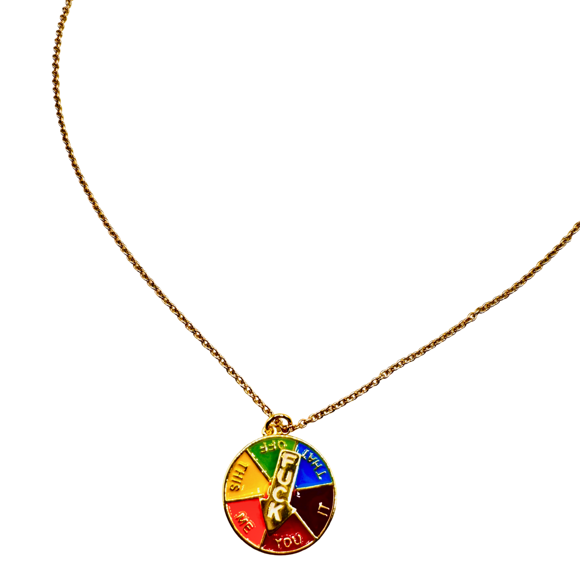Colorful pendant necklace on a white background