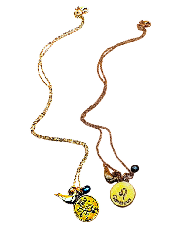 Leo + Pearl + Bird Charm Necklace