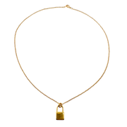 Gold necklace with a padlock pendant on a white background