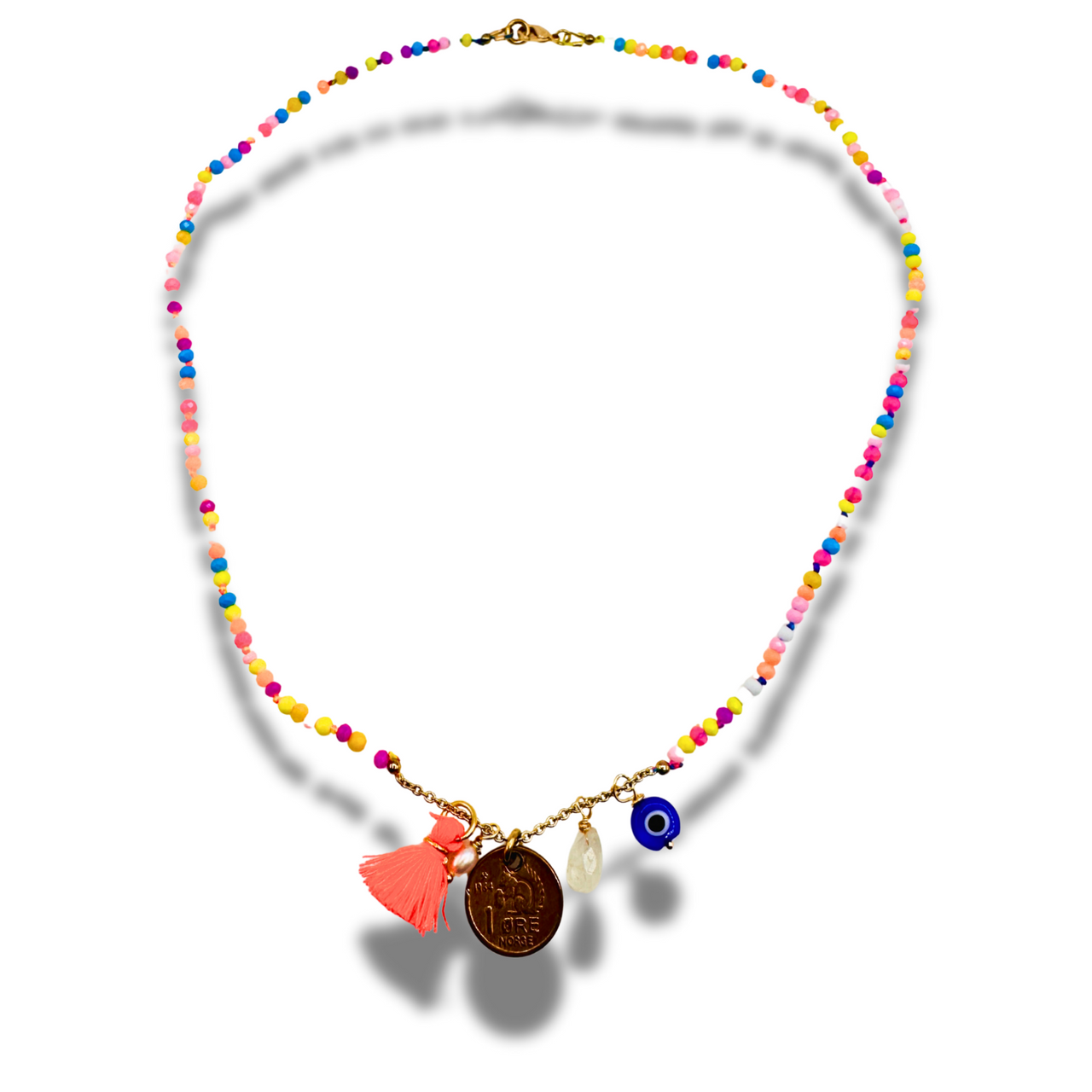Summer Fun Hand Knotted Green Glass Bead Necklace with Coin
