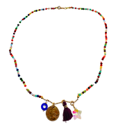 hand beaded necklace with a genuine coin