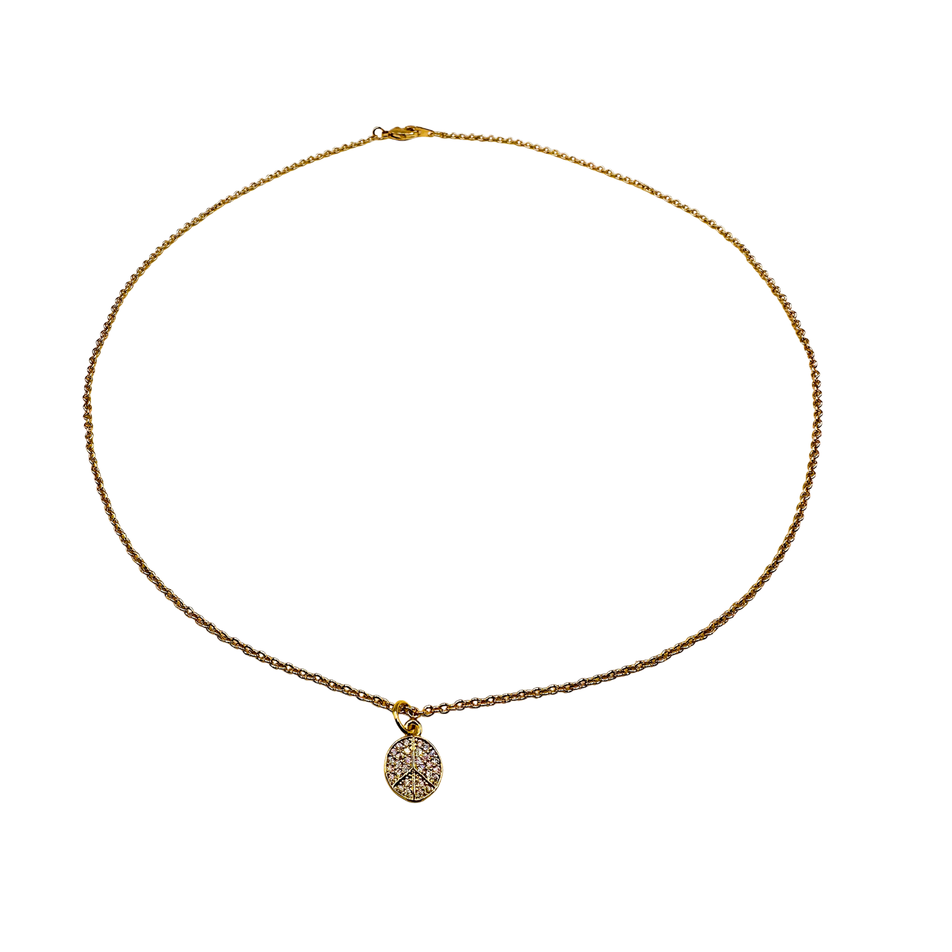 Gold necklace with a small pendant on a white background