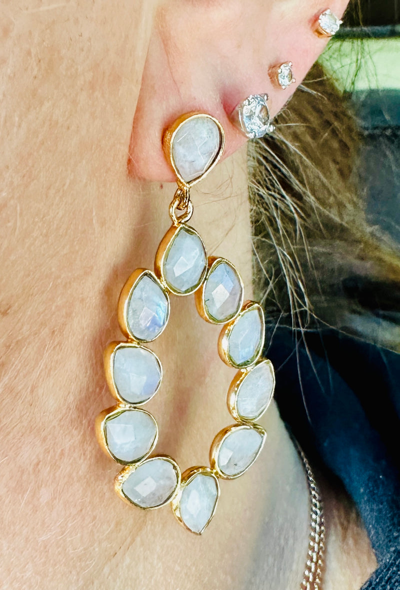 Rainbow Moonstone Bezel Set Earrings