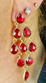 Ruby Quartz Bezel Set Cascading Earrings