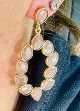 Peach Moonstone Bezel Set Cascading Earrings