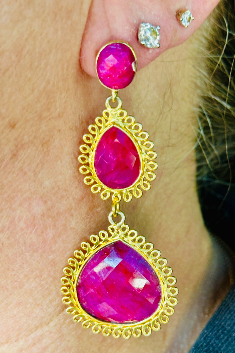 Ruby Bezel Set Dangle Earrings