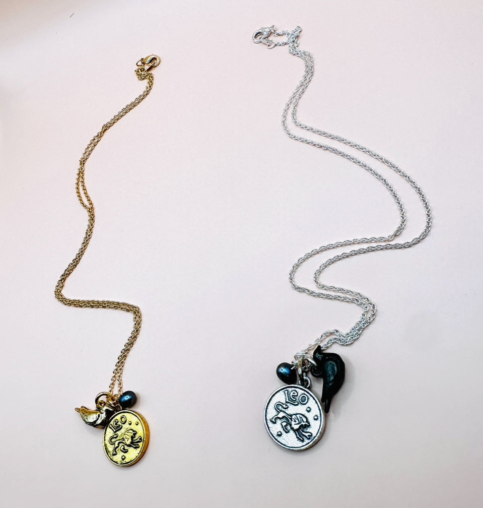 Leo + Pearl + Bird Charm Necklace