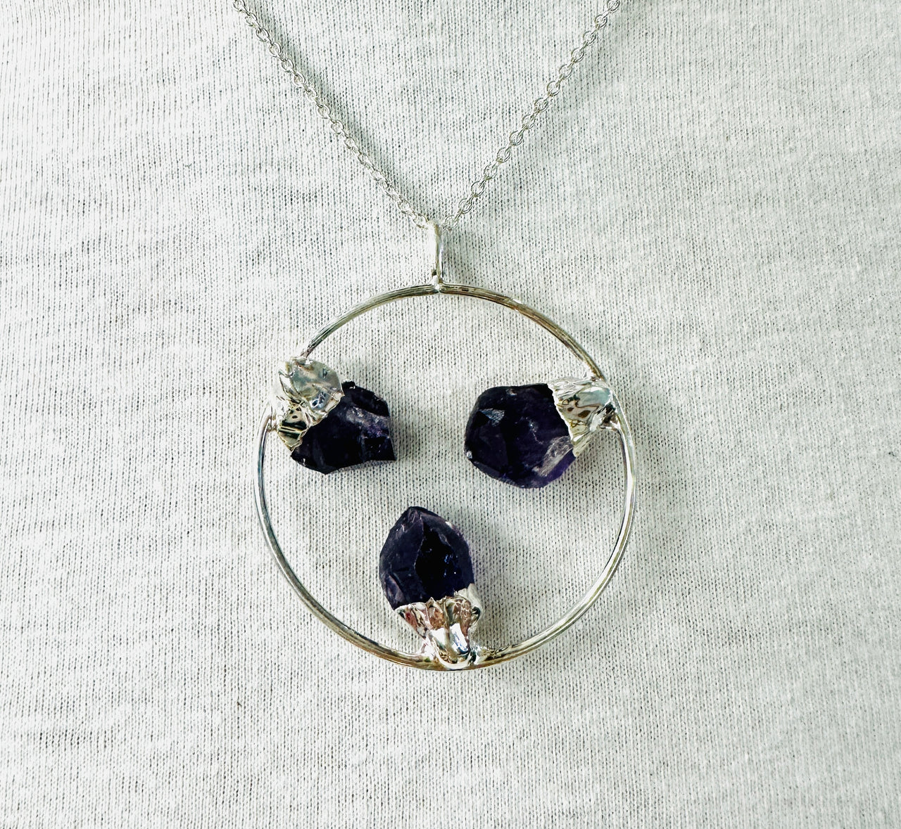 Raw Electroformed Amethyst Circular Necklace