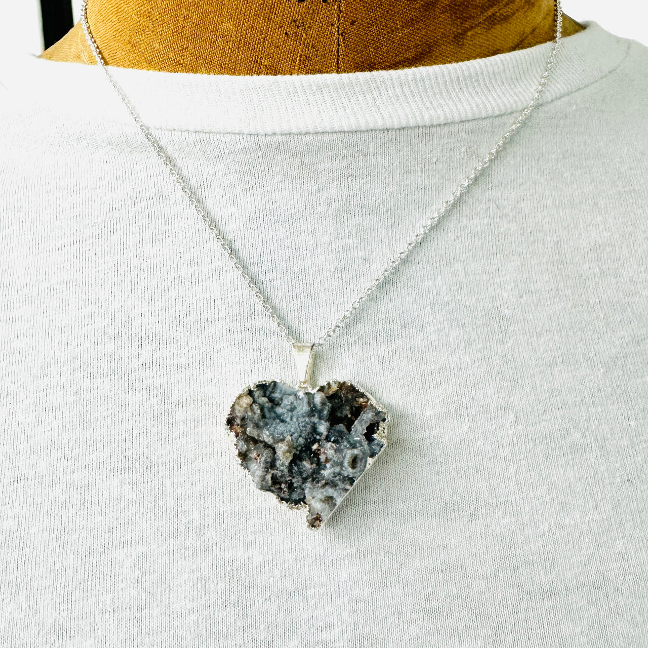 Raw Agate Electroformed Heart Necklace